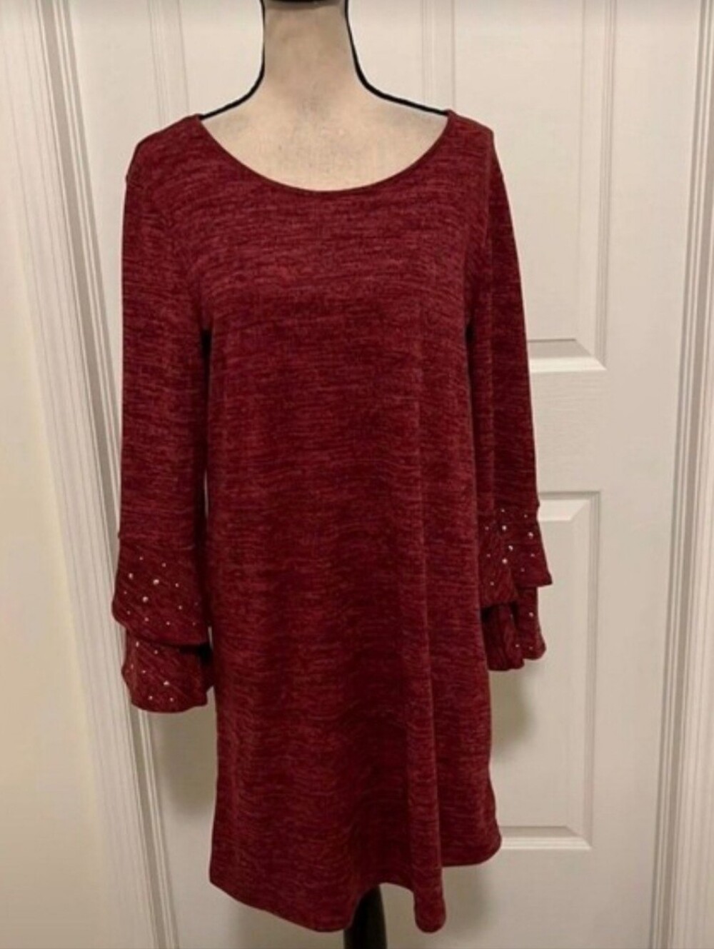 NWOT TACERA Women's Red Ruffle-Sleeve Knit Dress Size 2X